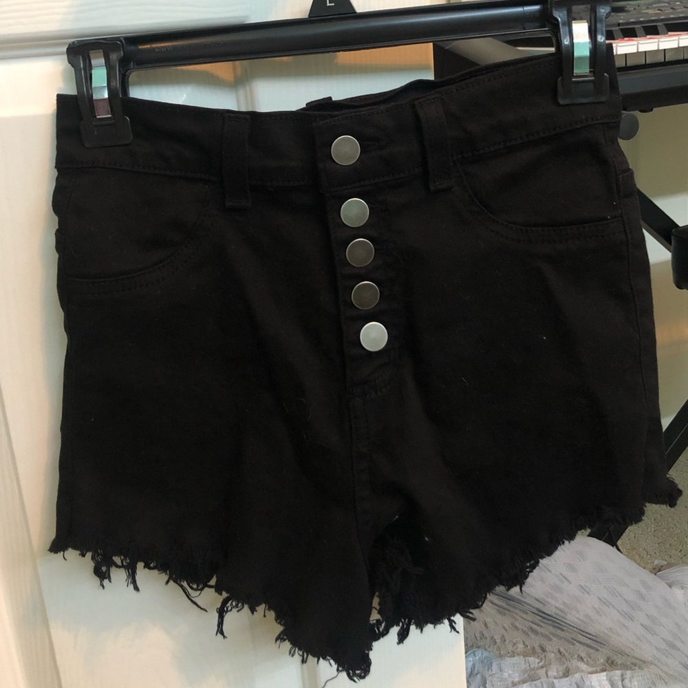 Button-Up Black Denim Shorts